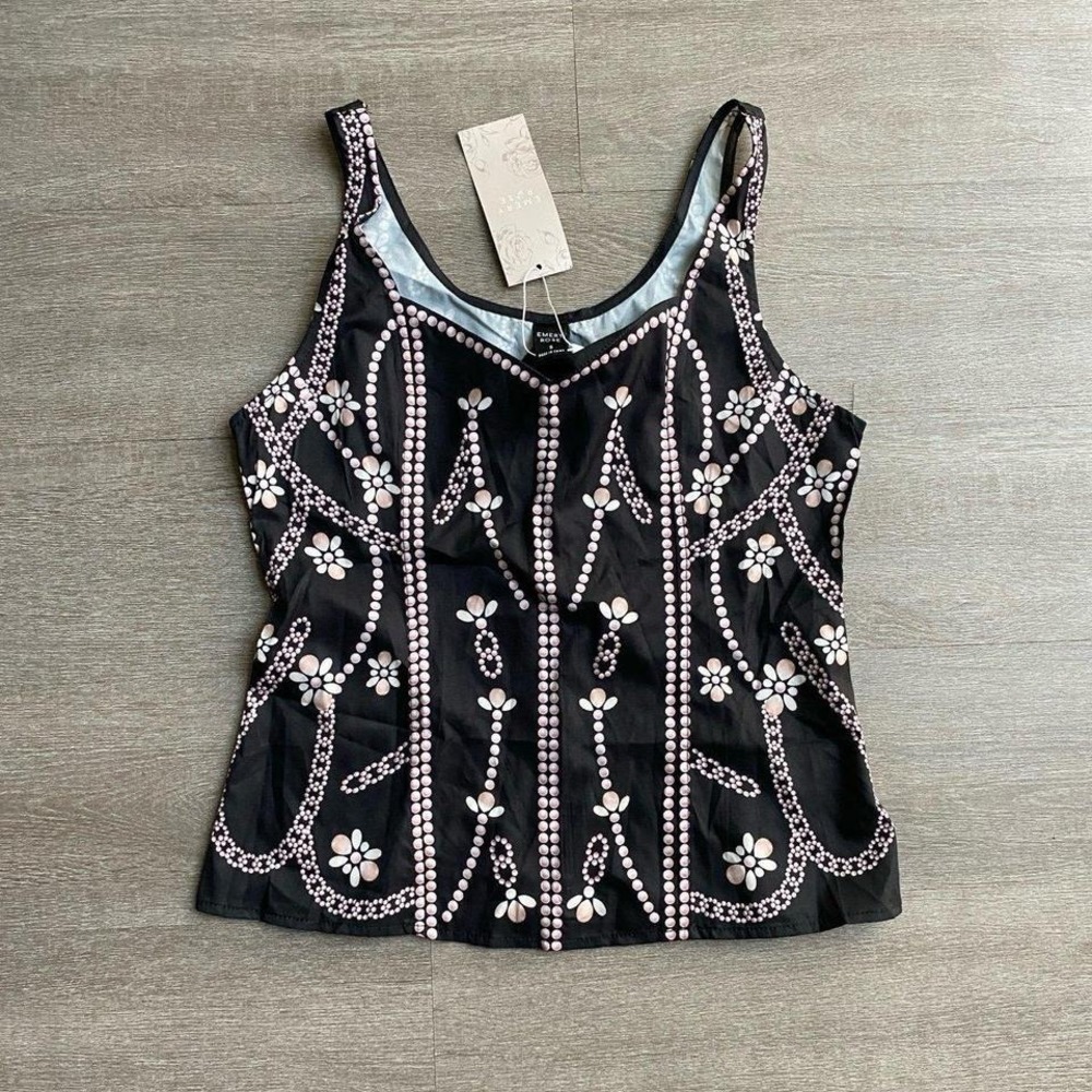 Black‎ Floral Beaded Style Print Cami Top NWT Size Small 1283